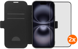 BlueBuilt Apple iPhone 17 Book Case Leather Black + Screen Protector Glass Duo Pack