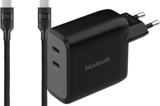 BlueBuilt 100-Watt-GaN-Ladegerät mit 2 USB-C-Ports Schwarz + BlueBuilt USB-C-Kabel 240 W 2 m Nylon