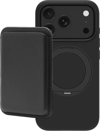 BlueBuilt MagSafe Hülle und Ständer iPhone 18 Pro Schwarz + Kartenhalter Leder Schwarz
