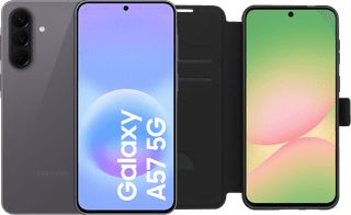 Samsung Galaxy A57 128GB Grau 5G + BlueBuilt Book Case Schwarz