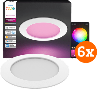 Philips Hue Recessed Spot Slim 6-Pack - White and Color - 170mm - White