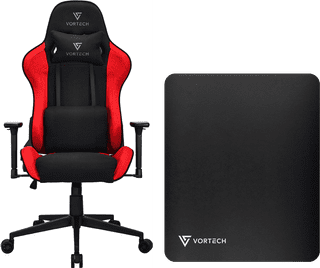 Vortech Essential Gaming-Stuhl Rot + Vortech Bodenschutzmatte Schwarz