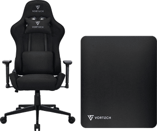 Vortech Essential Gaming-Stuhl Schwarz + Vortech Bodenschutzmatte Schwarz