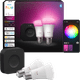 Philips Hue White & Color Starterset E27 1.100 lm Doppelpack + Bridge Pro verpackung